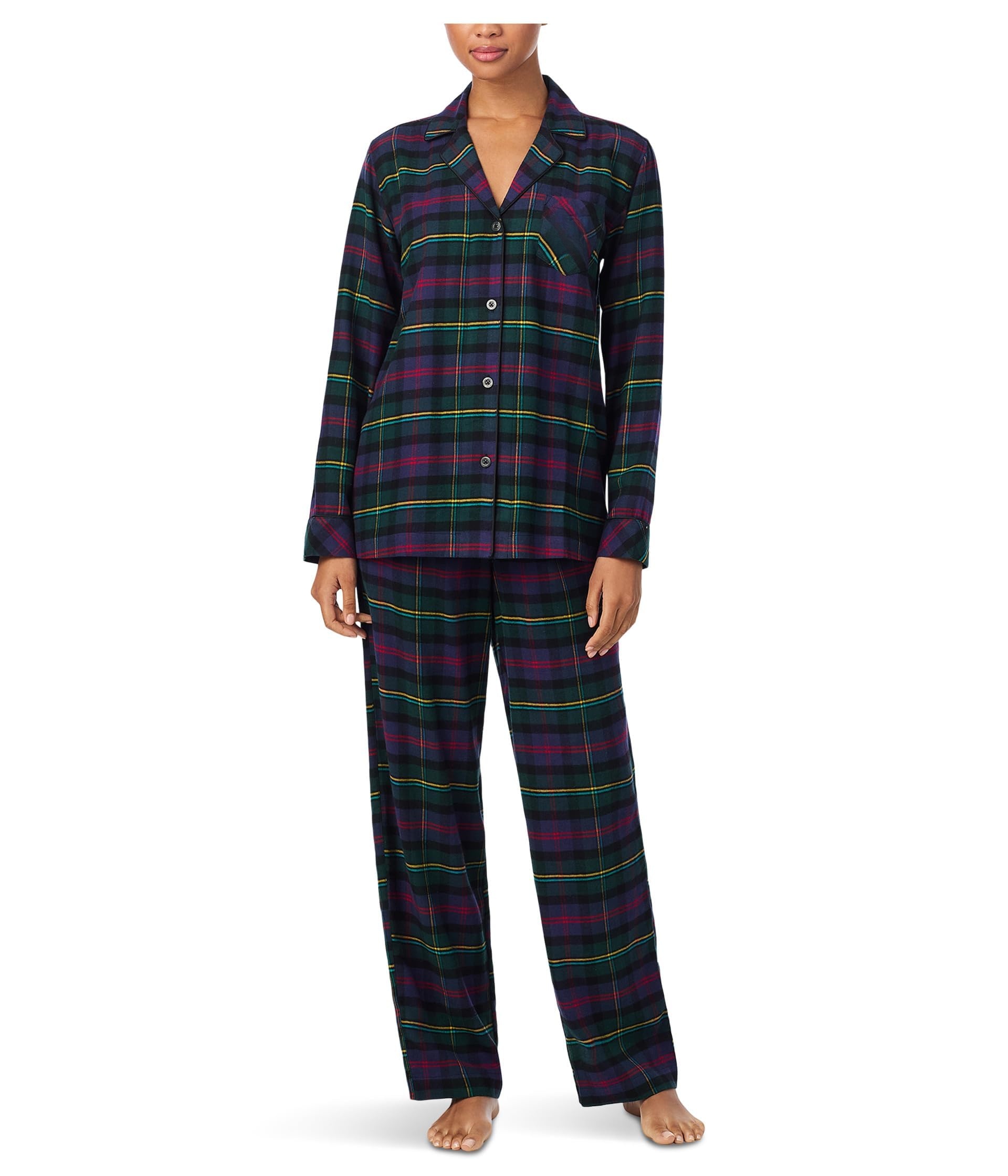 Women's Navy Blue Plaid Pajama Set