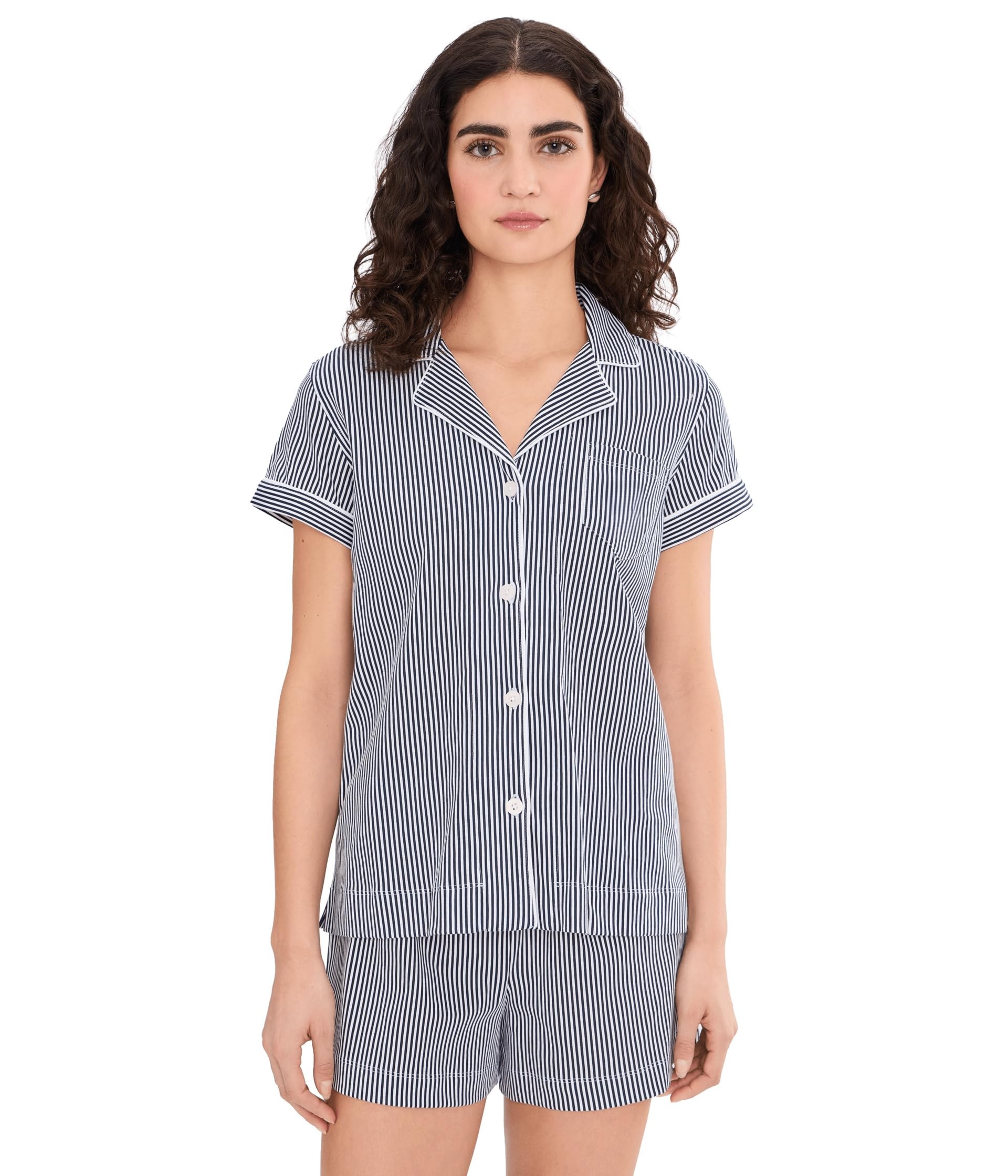 Women's black and white striped pure cotton pajama set