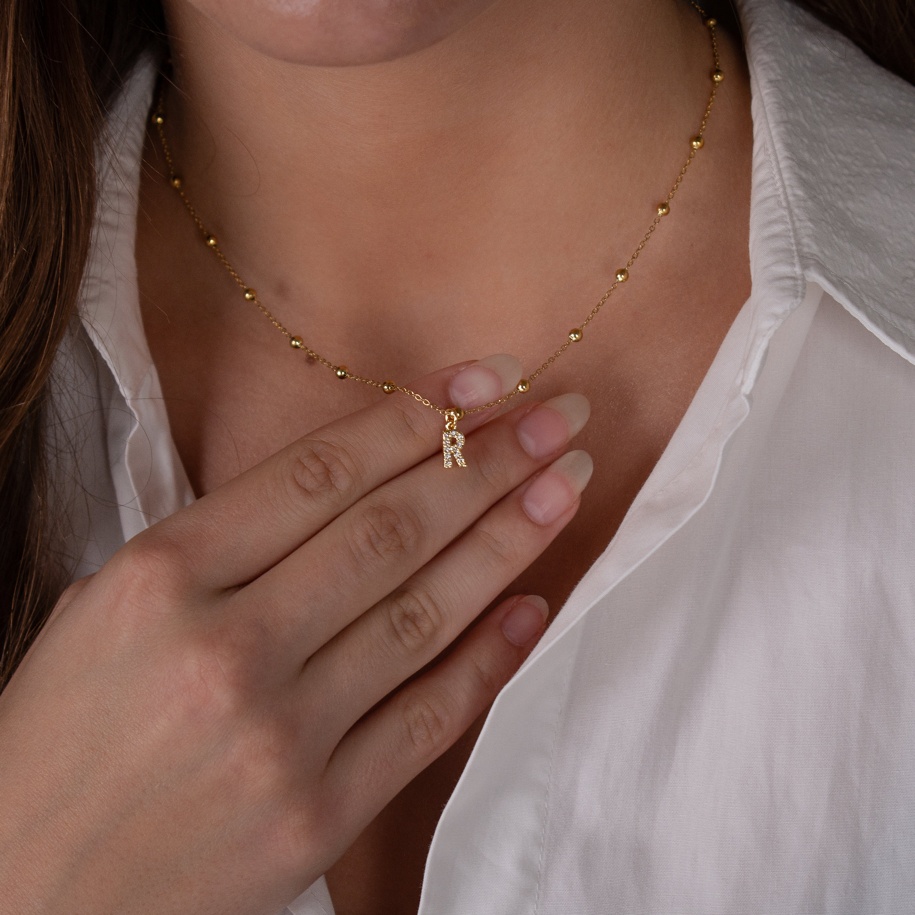 Gold Plated Initial N Pearl Beaded Necklace